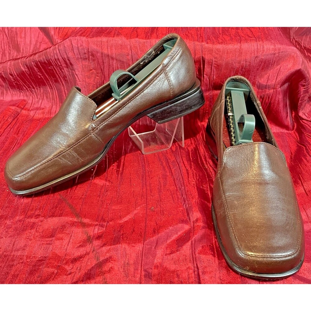 Womens Calico Brown Leather Slip-On Casual Loafers Shoes sz 8.5M